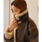 High-neck Faux-shearling Jacket Brown - One Size