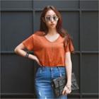 V-neck Linen Short Sleeve T-shirt