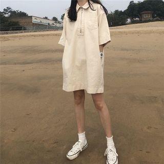 Zip Front Polo T-shirt Dress Almond - One Size