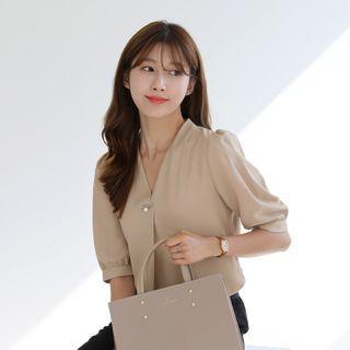 Faux-pearl Trim Blouse In 2 Types