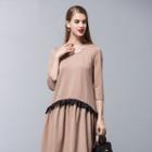 Lace Trim 3/4-sleeve A-line Dress