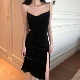 Plain Side-slit Suspender Skirt