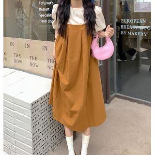 Puff-sleeve Plain Top / Plain Overall