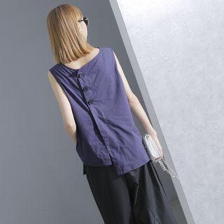 Button-back Asymmetric Sleeveless Top
