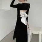 Square-neck Back Open-back Long-sleeve Dress