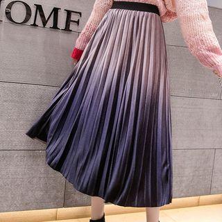 Gradient Midi Accordion Pleat Velvet Skirt