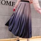 Gradient Midi Accordion Pleat Velvet Skirt