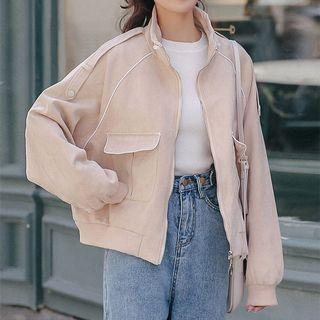 Embroidered Letter Zip Jacket