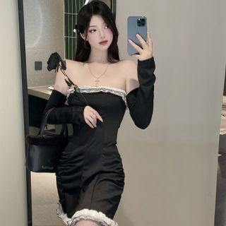 Off-shoulder Bandeau Long-sleeve Skinny Dress