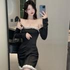 Off-shoulder Bandeau Long-sleeve Skinny Dress