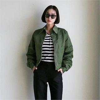 Collared Puff-sleeve Zip-up Jacket