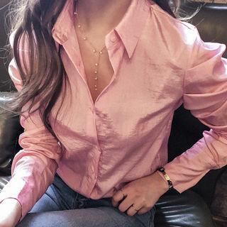 Puff-shoulder Wide-cuff Satin Shirt