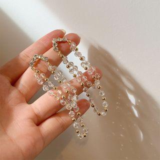 Rhinestone Chained Dangle Earring Transparent Beads - Gold - One Size