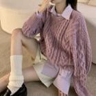 Plain Long-sleeve Shirt / Round-neck Cable Knit Long-sleeve Sweater