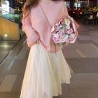 Mohair Sweater / Mesh Midi A-line Skirt