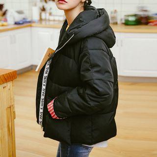 Letter Applique Hooded Padded Coat