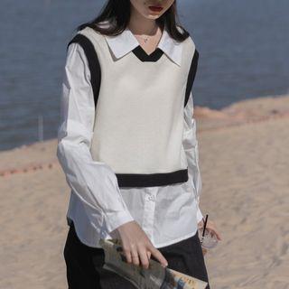 V-neck Mock Two Piece Shirt