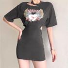 Short-sleeve Heart Print Cutout A-line Dress