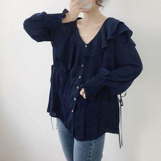 Asymmetrical Frill-trim Shirt