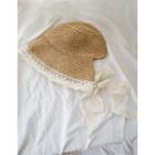 Lace-trim Faux-straw Bonnet Hat