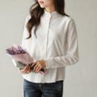 Mandarin-collar Frill-trim Flannel Shirt