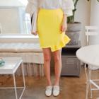 Asymmetric Frill-hem Mini Pencil Skirt
