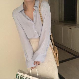 Long Sleeve Plain Shirt Blue - One Size