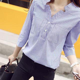 Split-neck Pinstriped Top