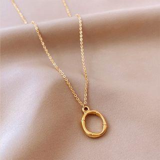 Oval Pendant Stainless Steel Necklace 1pc - Gold - One Size