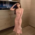 Long-sleeve Twisted Midi Sheath Dress