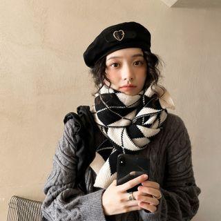 Argyle Knit Scarf Black & Off-white - One Size