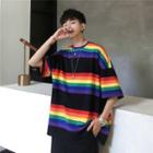 Rainbow-stripe Loose-fit T-shirt