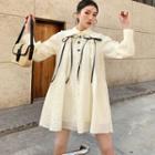 Long-sleeve Bow Detail Mini Collared Dress Off-white - One Size