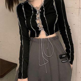Cropped Lace Up Top