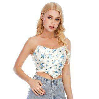 Flower Print Strapless Crop Top