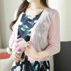 V-neck Lace-panel Cropped Cardigan