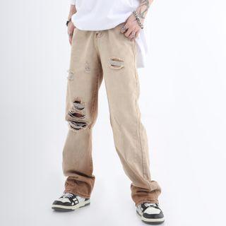 Mid Waist Distressed Ombre Wide Leg Jeans