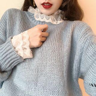 Crew-neck Sweater / Long-sleeve Lace Top / Beaded A-line Midi Sheer Skirt