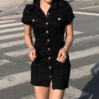 Short-sleeve Denim Mini Bodycon Shirtdress