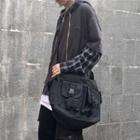Plain Multi-section Messenger Bag Black - One Size