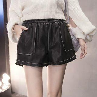 Faux-leather Stitched Shorts
