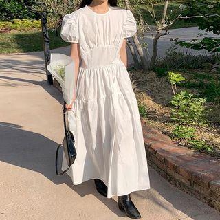 Puff Sleeve Open-back Midi Dress