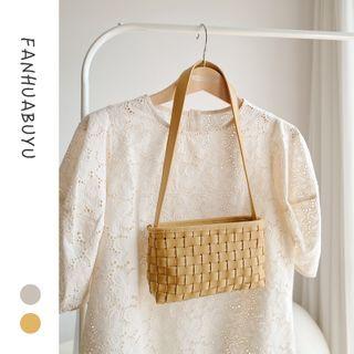 Plain Woven Faux Leather Shoulder Bag