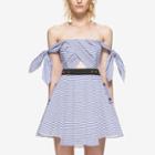 Off-shoulder Stripe Pleated A-line Dress