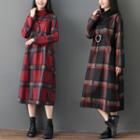 Plaid High-neck Woolen Medium Maxi Dress