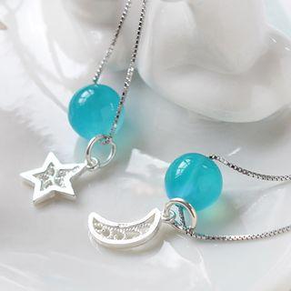 Rhinestone Moon / Star Bead Pendant Necklace