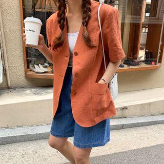 Short-sleeve Lapelless Linen Blazer