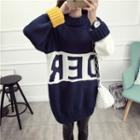 Lettering Color Block Long Sweater