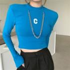 Mock-neck Lettering Chain Cropped T-shirt