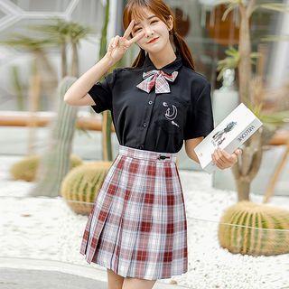 Long-sleeve Embroidered Printed Shirt / Short-sleeve Embroidered Printed Shirt / High-waist Plaid Pleated Skirt